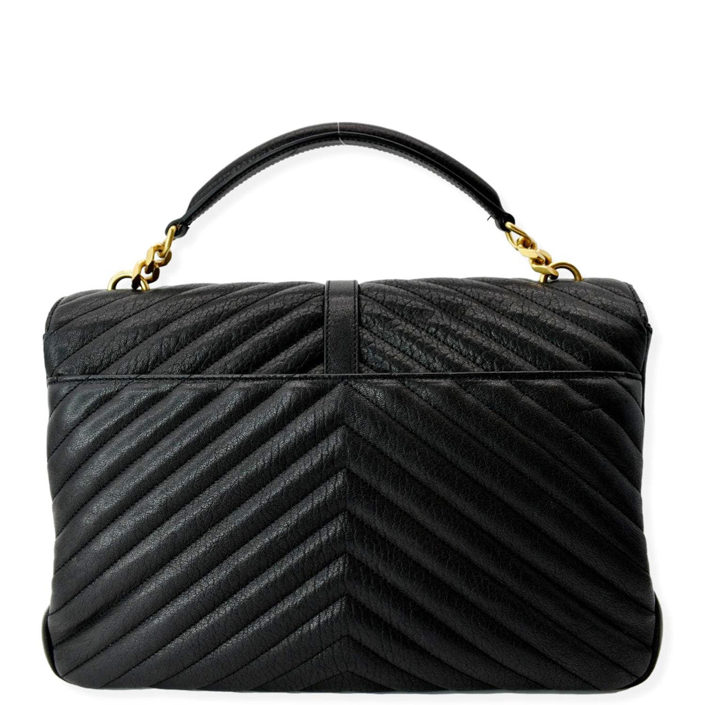 YVES SAINT LAURENT College Large Flap Matelassé Leather Shoulder Bag Black
