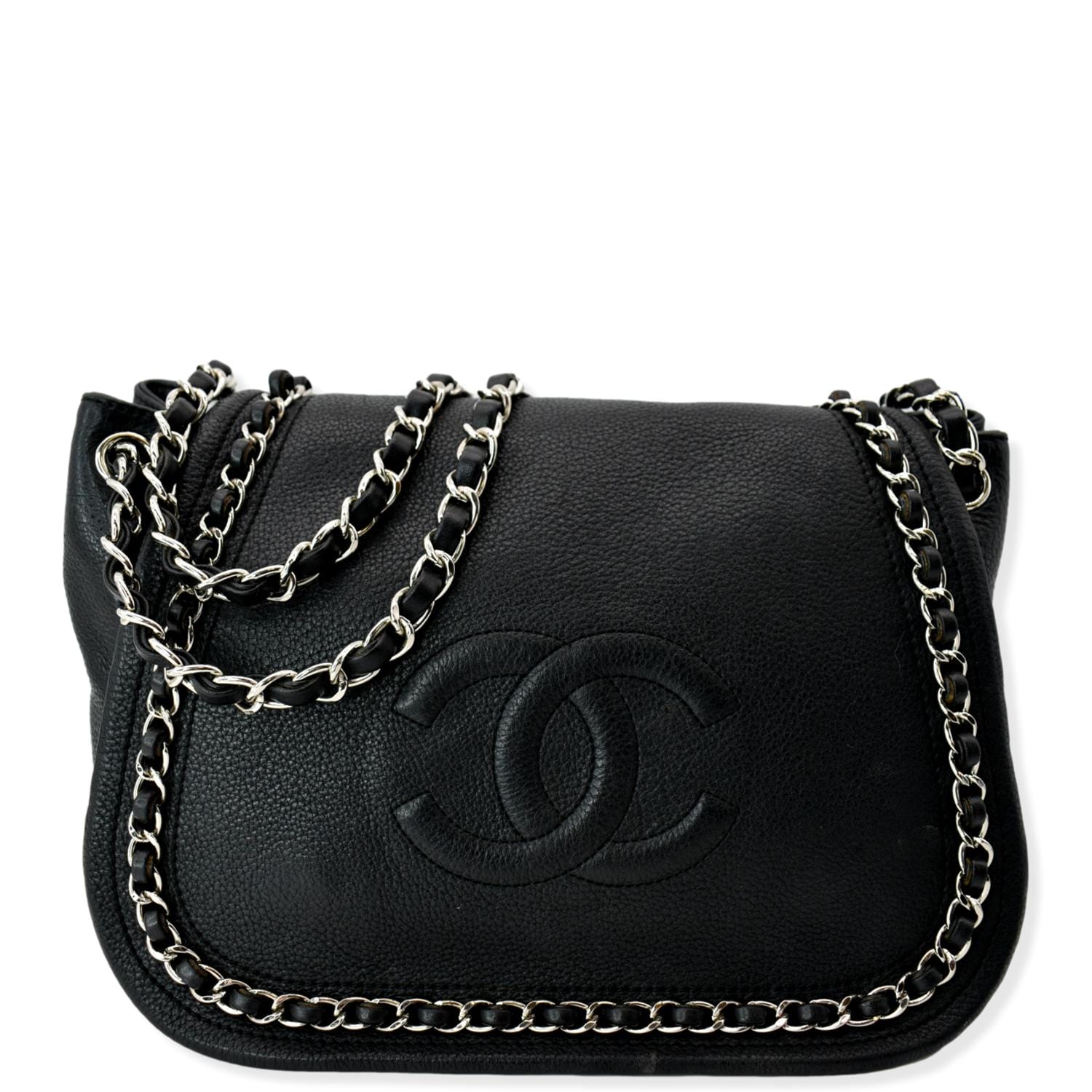 CHANEL CC Chain Around Flap Pebbled Calfskin Shoulder Bag Black