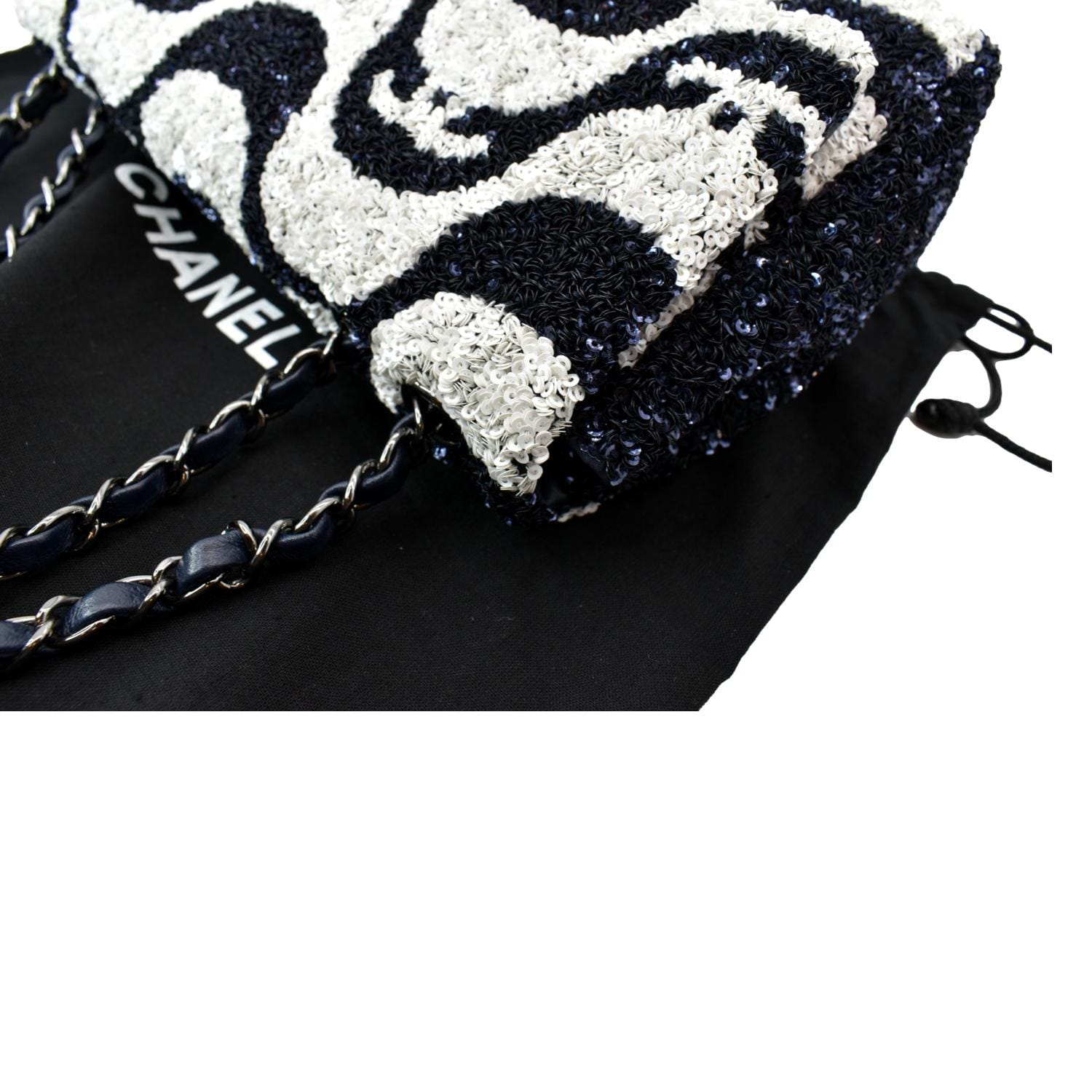 CHANEL Classic Flap Sequin Chain Shoulder Bag Black/White