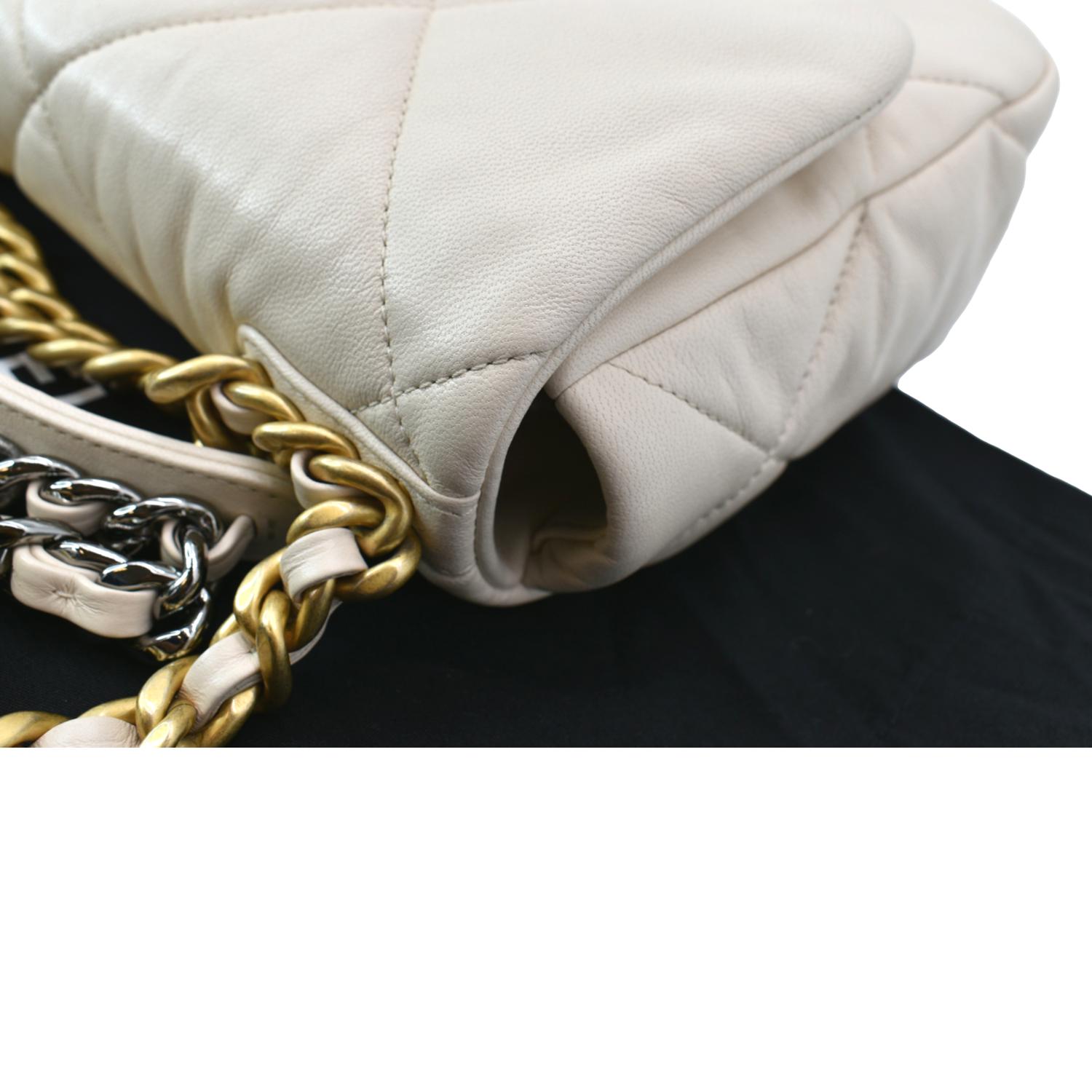 CHANEL 19 Medium Flap Quilted Lambskin Leather Shoulder Bag White - Hot Deals