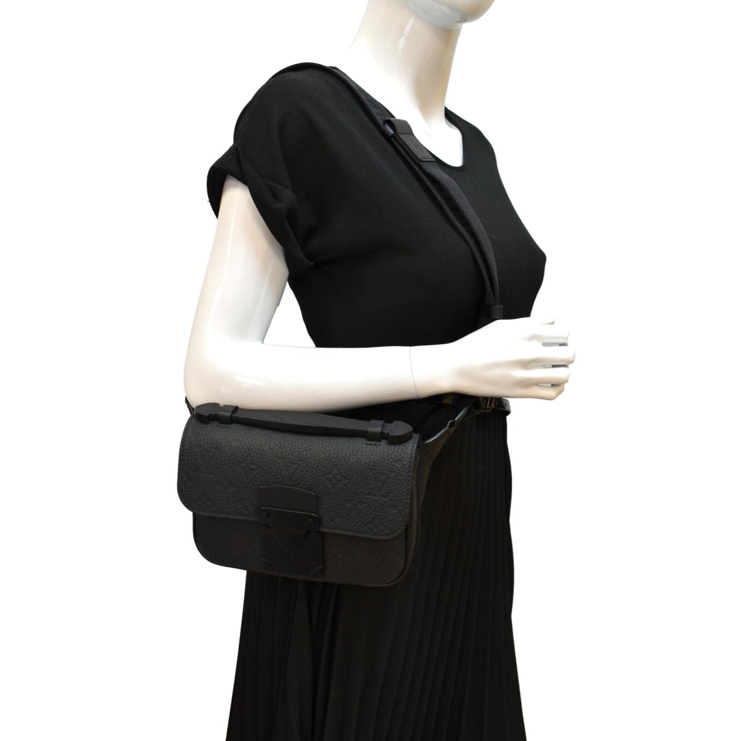 LOUIS VUITTON S-Lock Sling Monogram Leather Shoulder Bag Black