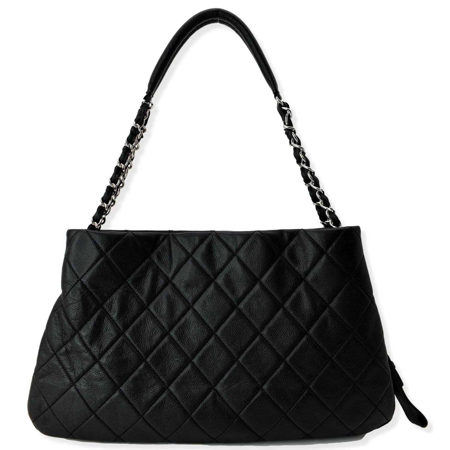 CHANEL Expandable Zip Around Caviar Quilted Tote Shoulder Bag Black