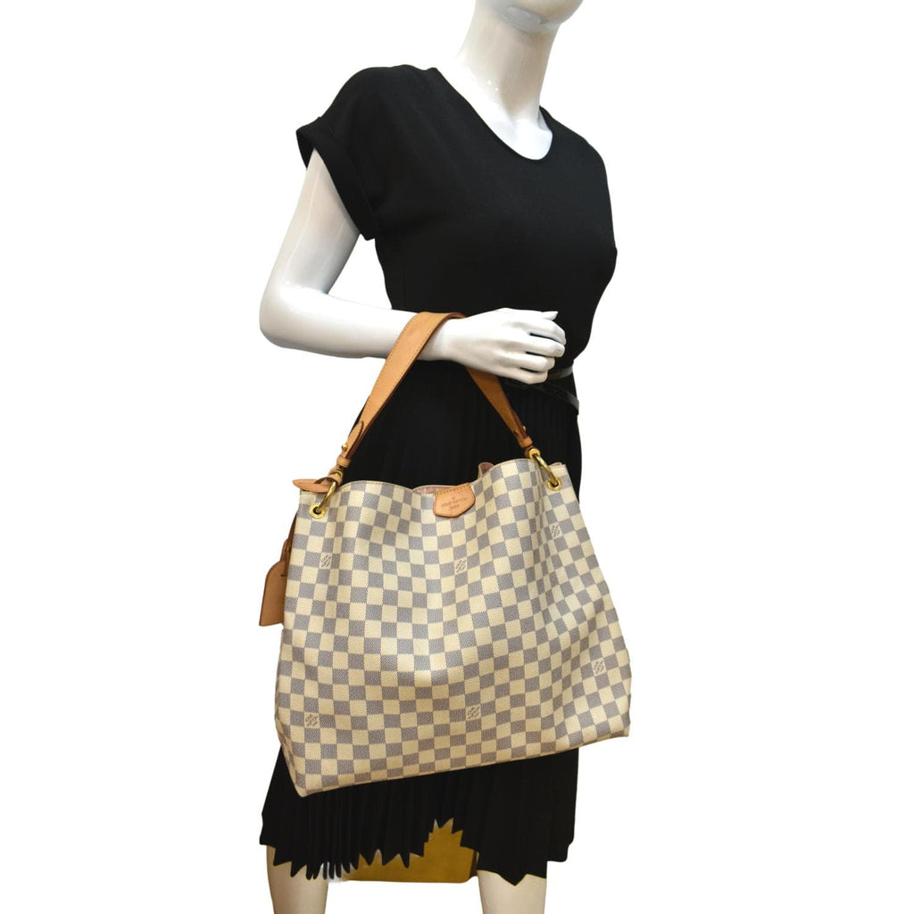 LOUIS VUITTON Graceful MM Damier Azur Hobo Shoulder Bag White