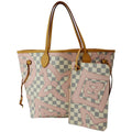LOUIS VUITTON Neverfull MM Tahitienne Damier Azur Shoulder Bag Pink