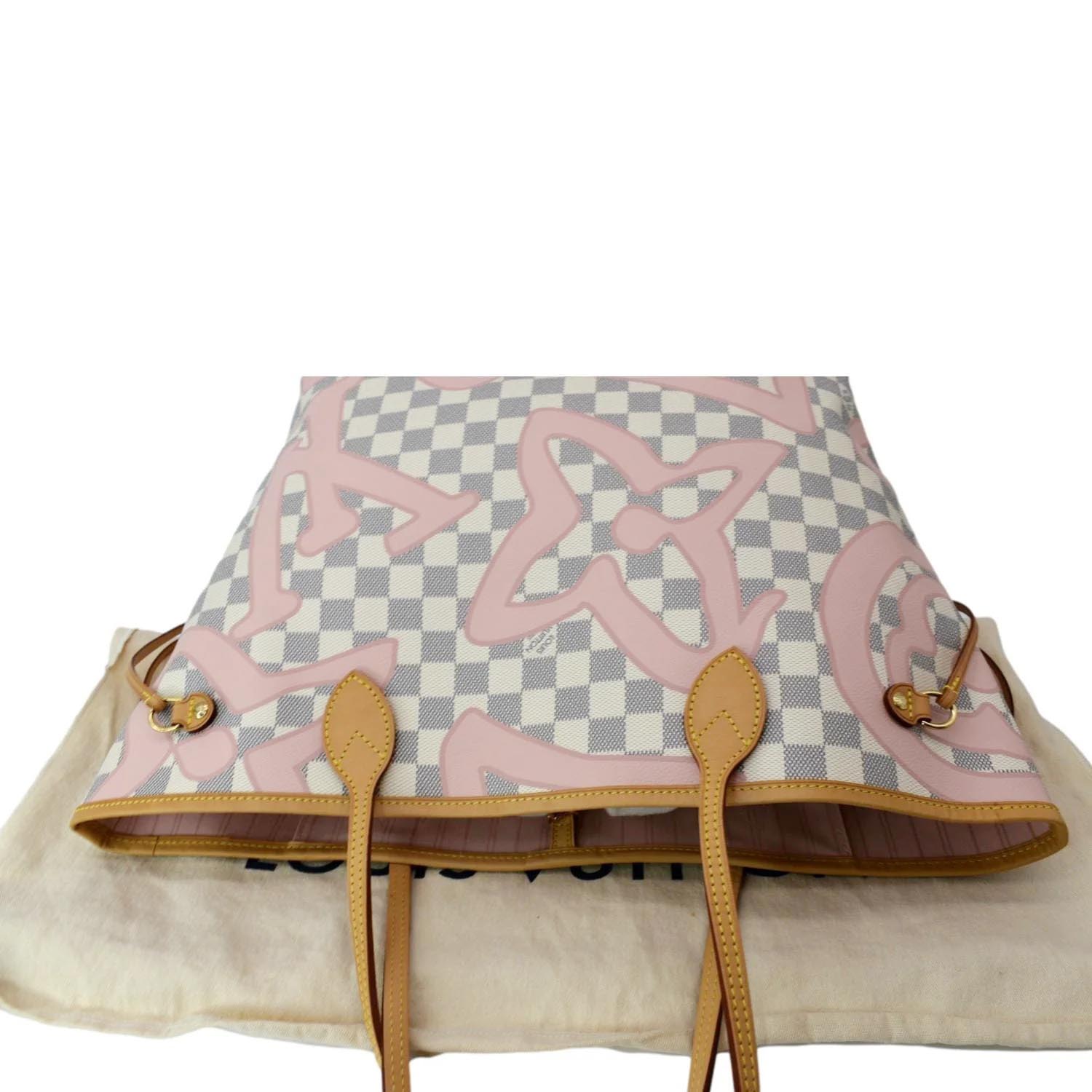 LOUIS VUITTON Neverfull MM Tahitienne Damier Azur Shoulder Bag Pink