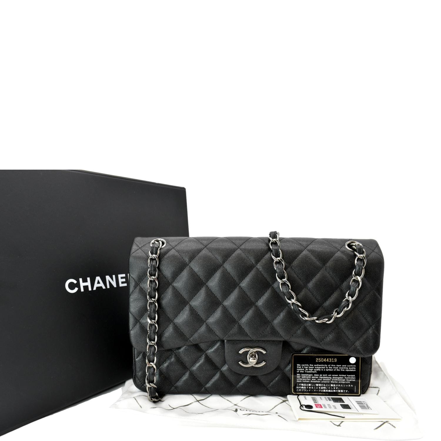 CHANEL Classic Double Flap Caviar Leather Shoulder Bag Black