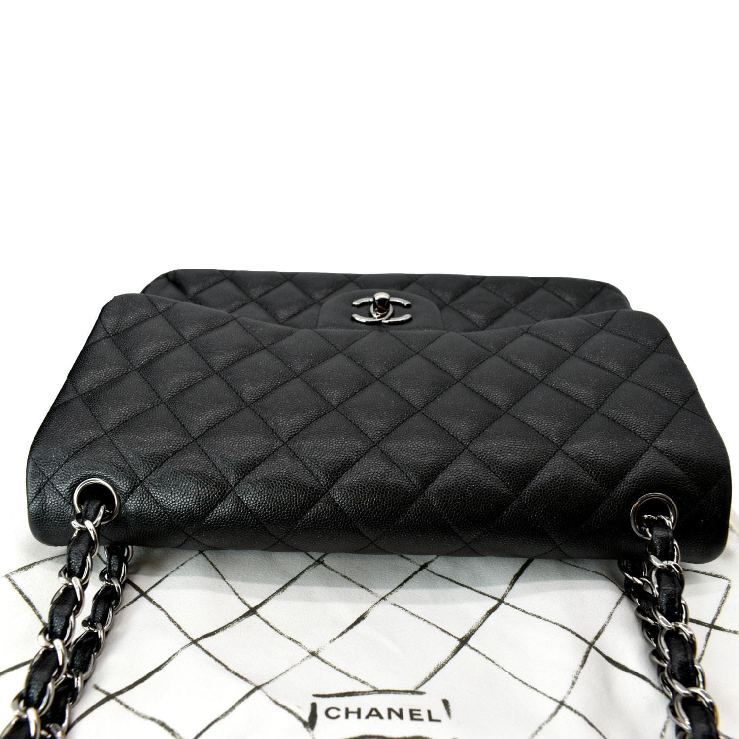 CHANEL Classic Double Flap Caviar Leather Shoulder Bag Black