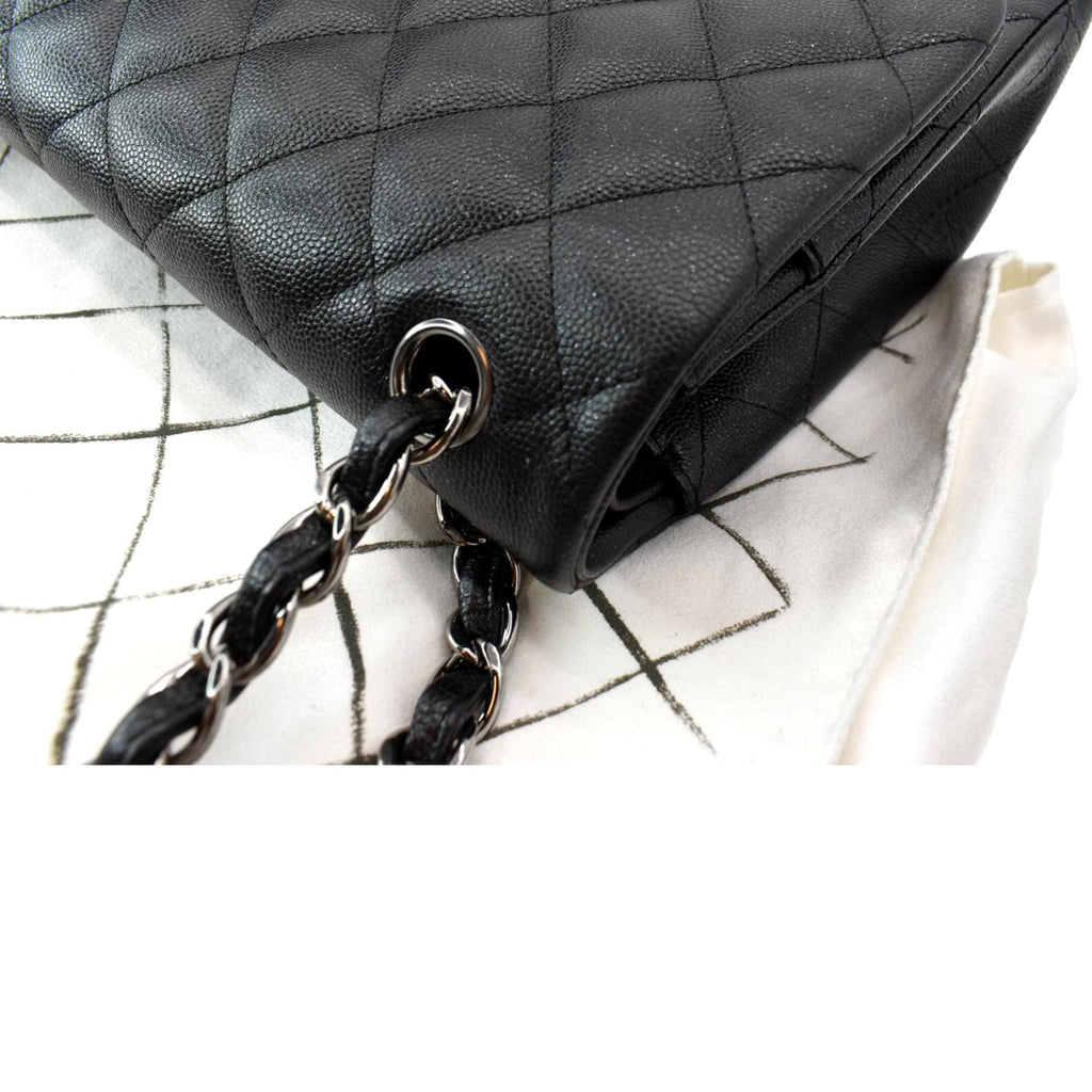 CHANEL Classic Double Flap Caviar Leather Shoulder Bag Black