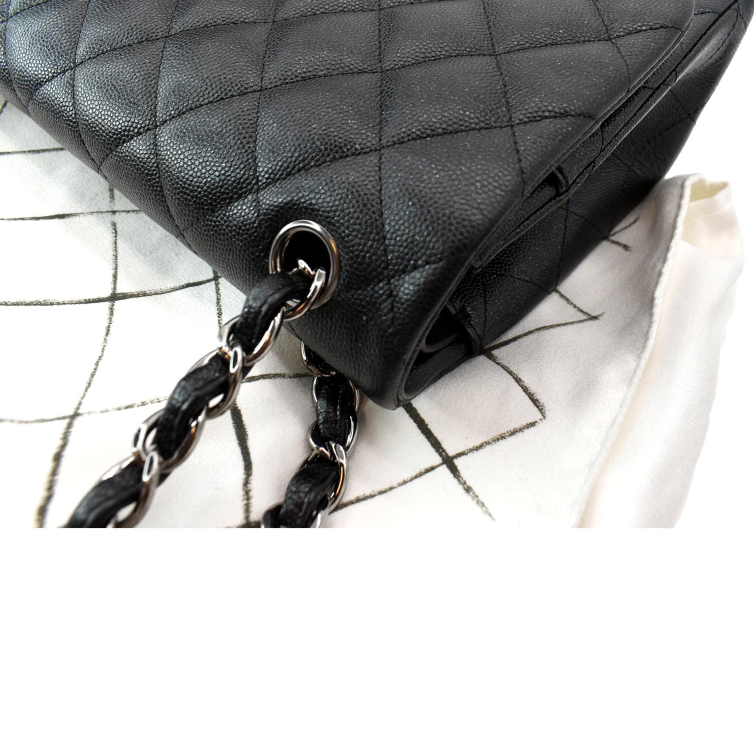 CHANEL Classic Double Flap Caviar Leather Shoulder Bag Black
