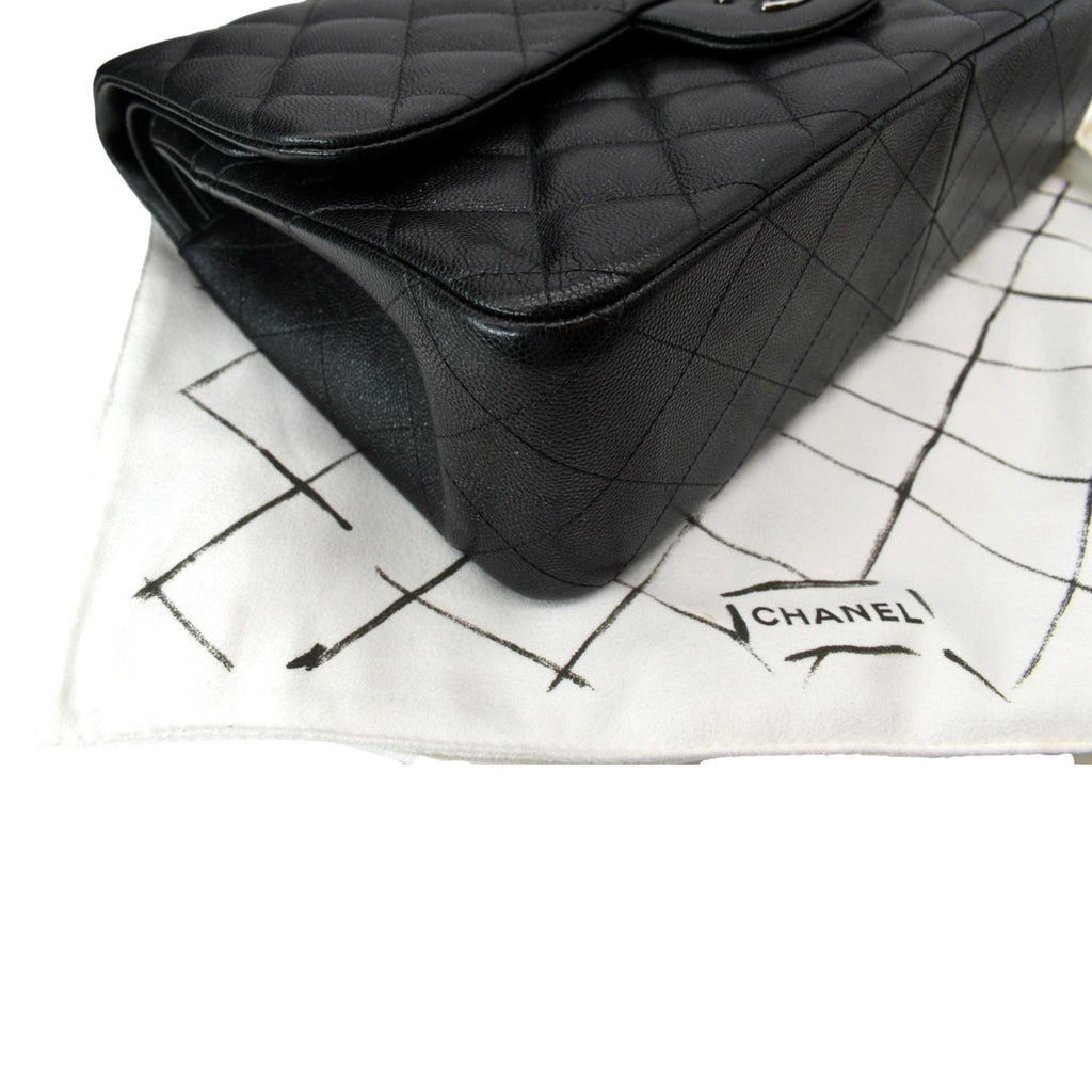 CHANEL Classic Double Flap Caviar Leather Shoulder Bag Black