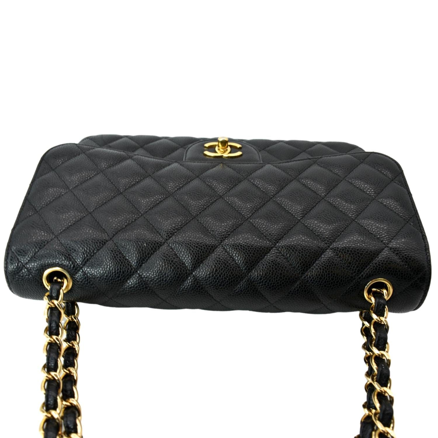 CHANEL Classic Double Flap Caviar Leather Shoulder Bag Black