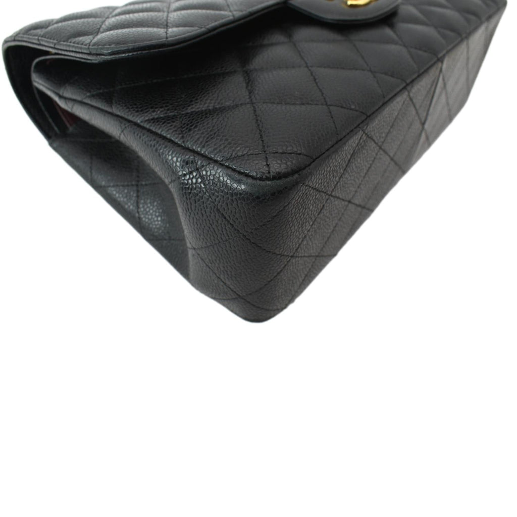 CHANEL Classic Double Flap Caviar Leather Shoulder Bag Black