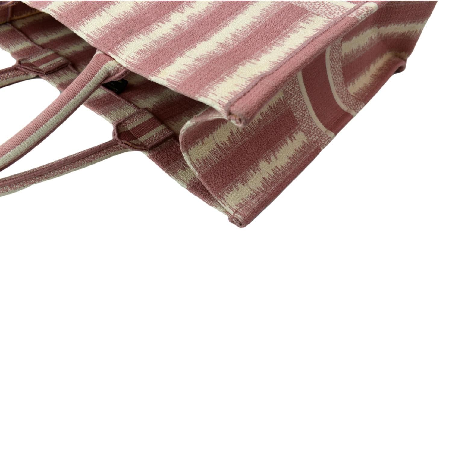 CHRISTIAN DIOR Book Stripe Embroidered Canvas Tote Bag Pink