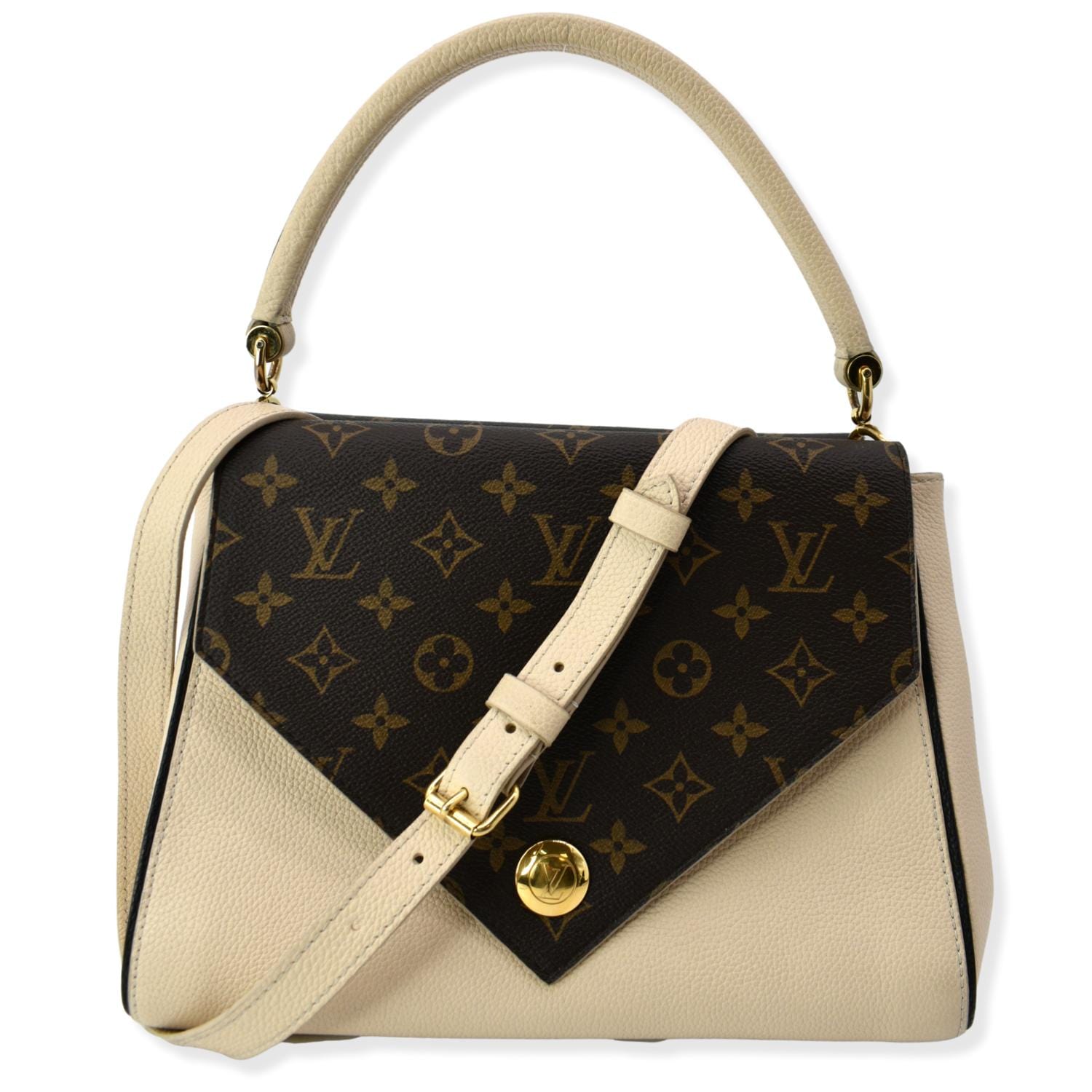 LOUIS VUITTON Double V Grained Leather Monogram Shoulder Bag Brown