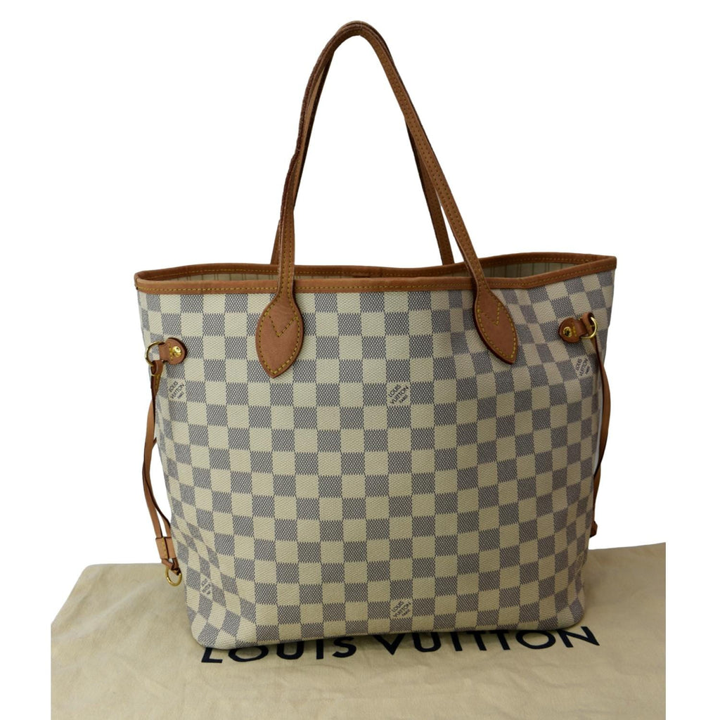 LOUIS VUITTON Neverfull MM Damier Azur Shoulder Bag White