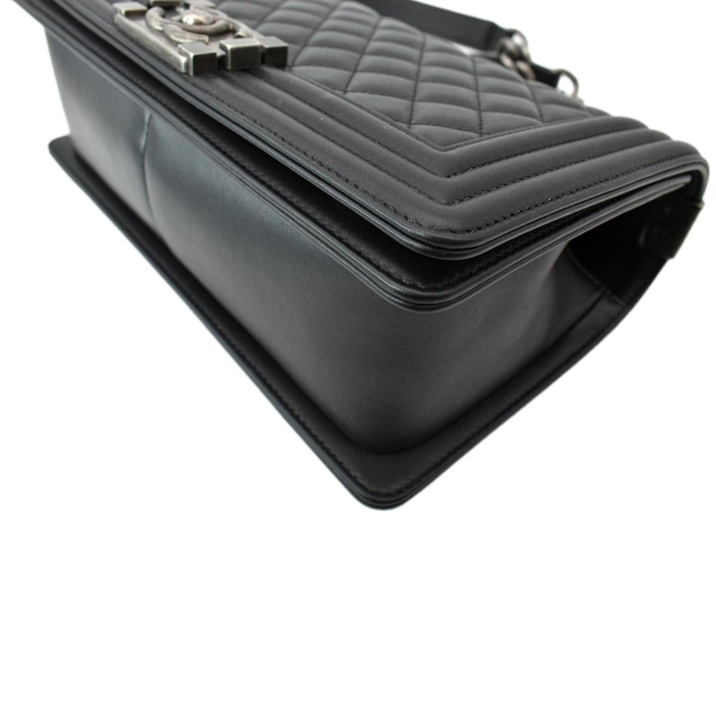 CHANEL Medium Boy Flap Leather Shoulder Bag Black