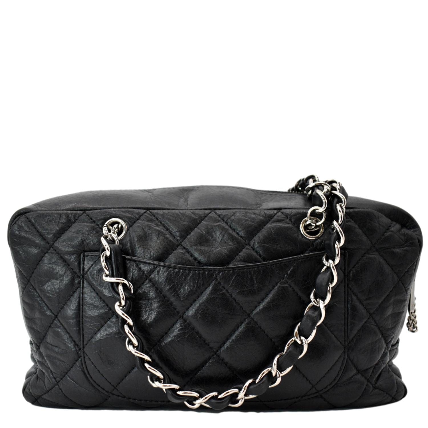 CHANEL Vintage Leather Chain Shoulder Bag Black