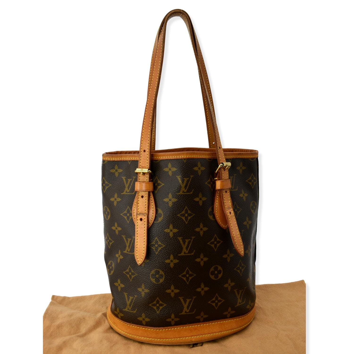 LOUIS VUITTON Petit Bucket Monogram Canvas Shoulder Bag Brown