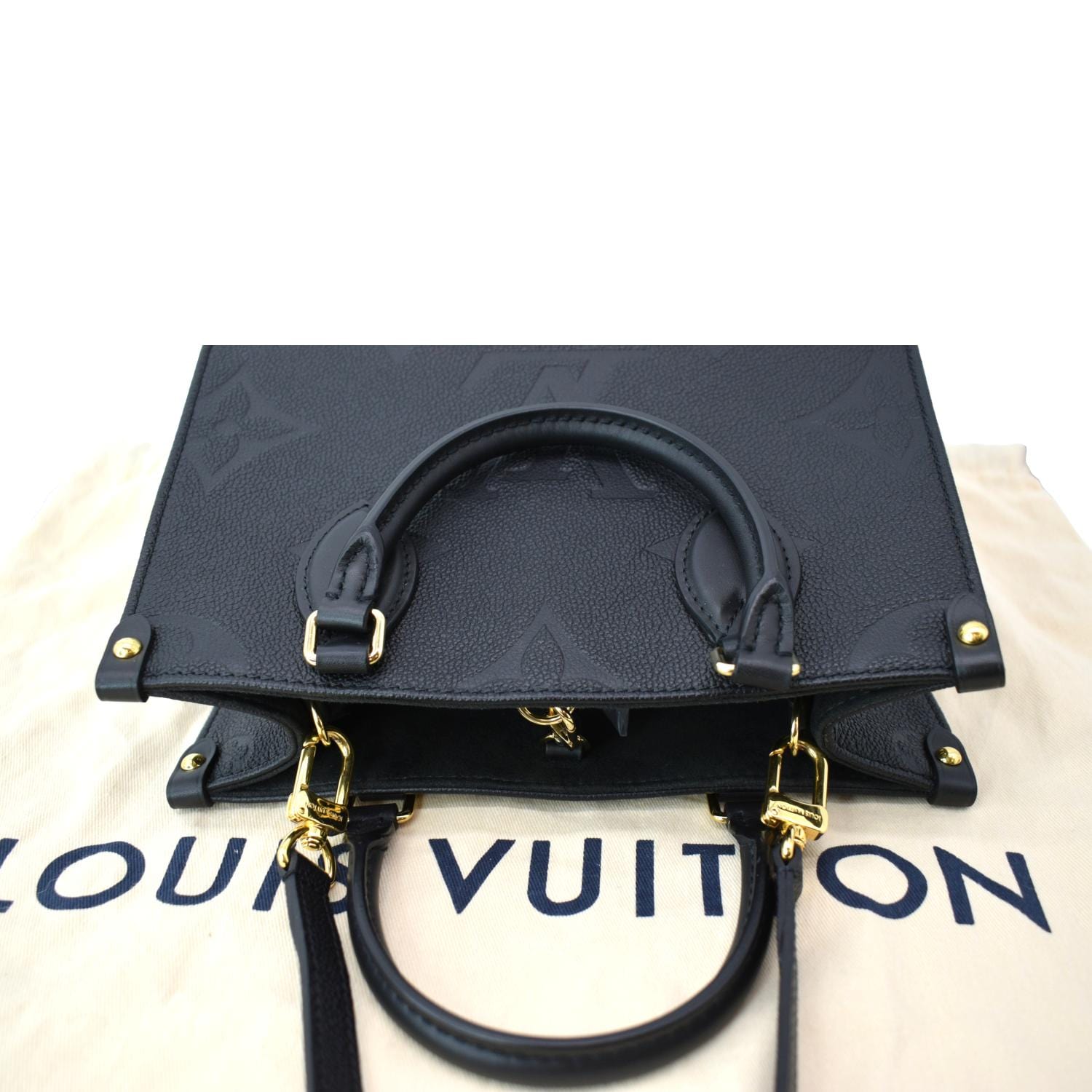 LOUIS VUITTON Onthego PM Monogram Empreinte Tote Shoulder Bag Black
