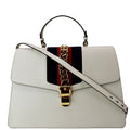 GUCCI Maxi Sylvie Calfskin Leather Top Handle Shoulder Bag White 477631