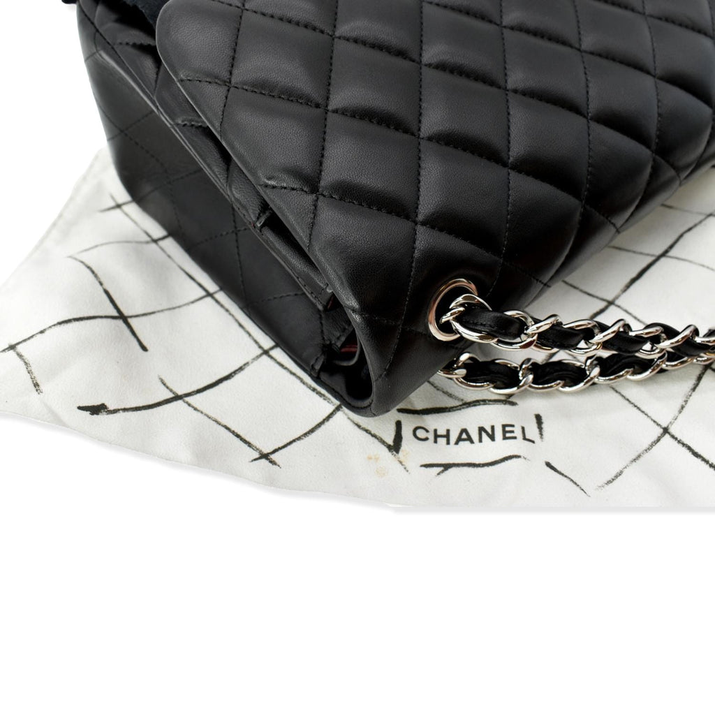 CHANEL Classic Jumbo Double Flap Lambskin Leather Shoulder Bag Black