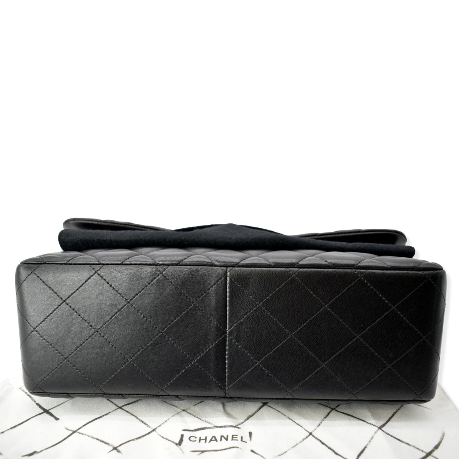CHANEL Classic Jumbo Double Flap Lambskin Leather Shoulder Bag Black