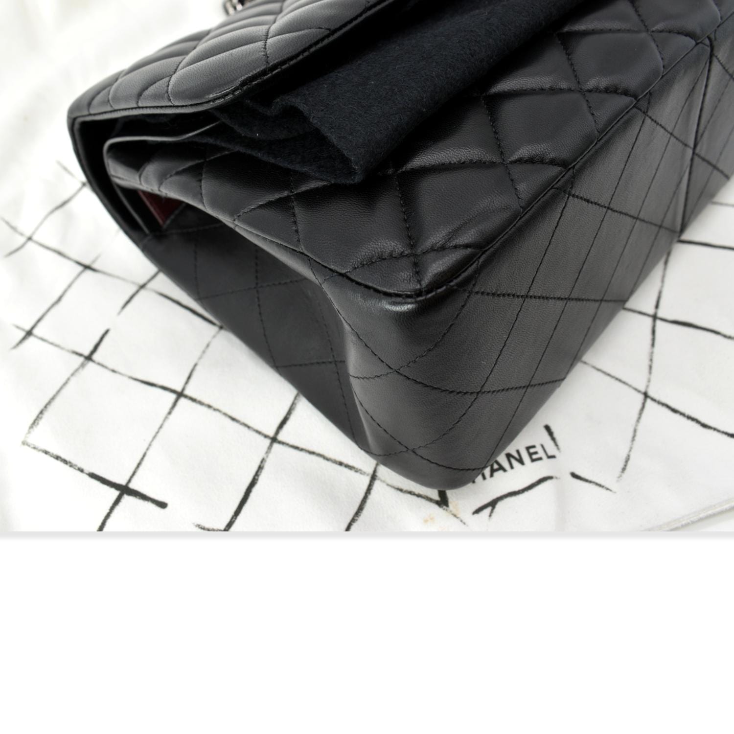 CHANEL Classic Jumbo Double Flap Lambskin Leather Shoulder Bag Black