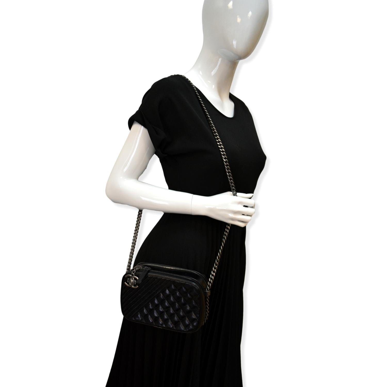 CHANEL Coco Boy Small Quilted Lambskin Camera Case Shoulder Bag Black - Hot Deals