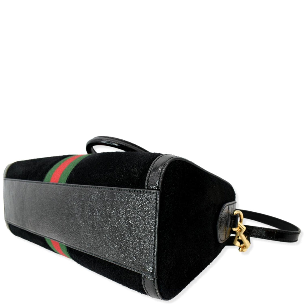 GUCCI Ophidia GG Suede Web Top Handle Shoulder Bag Black 524532