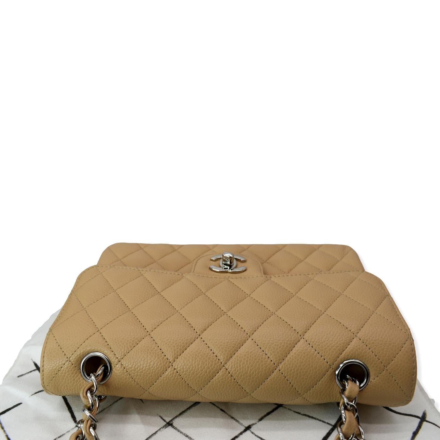 CHANEL Classic Double Flap Medium Leather Shoulder Bag Camel Beige