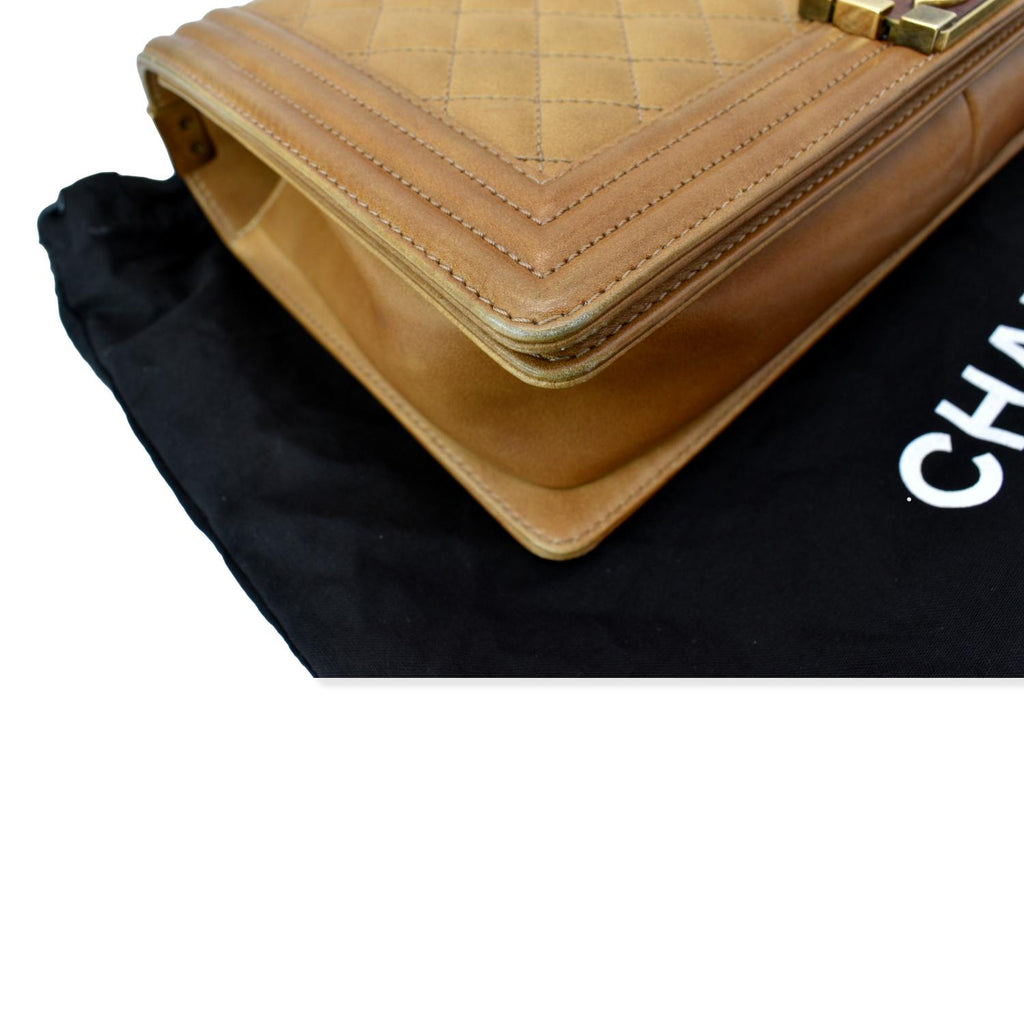 CHANEL Medium Boy Flap Leather Shoulder Bag Beige