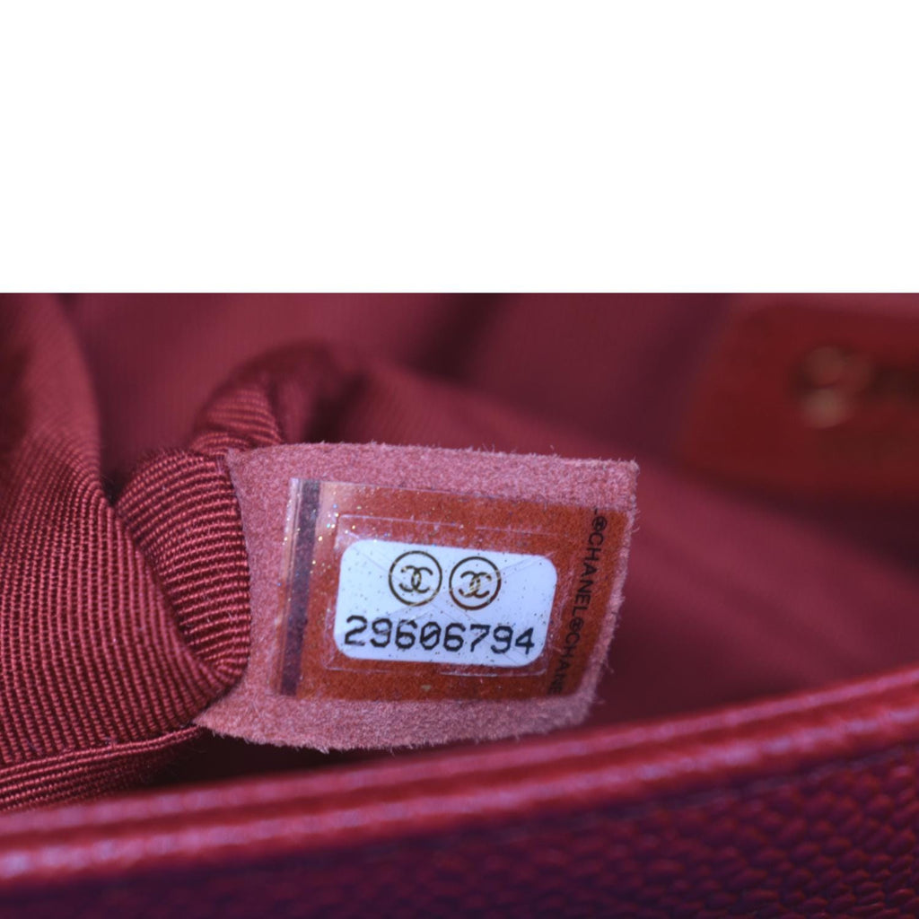 CHANEL Le Boy Small Caviar Leather Shoulder Bag Red