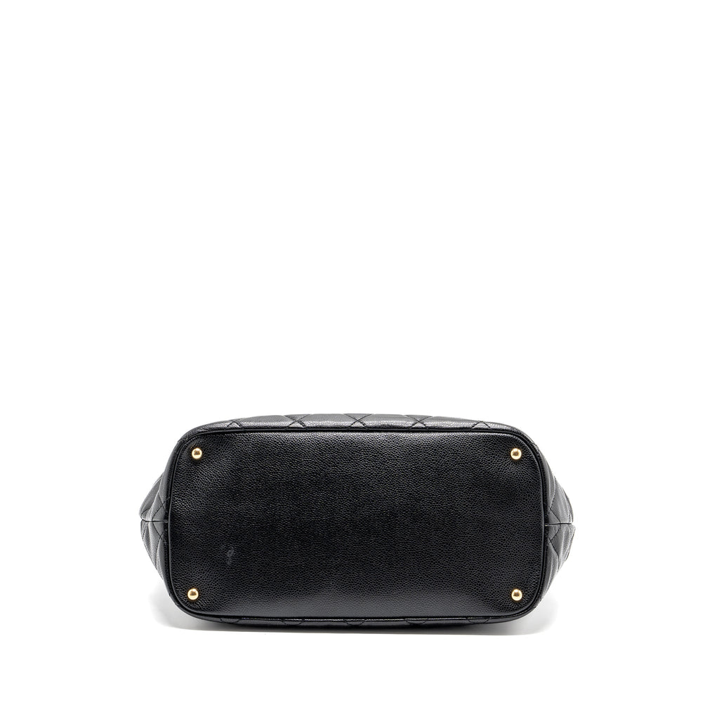 Chanel quilted shoulder shopping tote bag caviar black