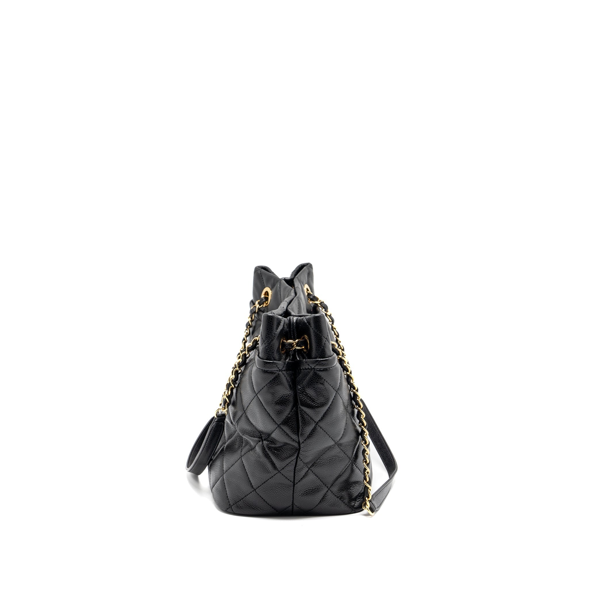 Chanel quilted shoulder shopping tote bag caviar black