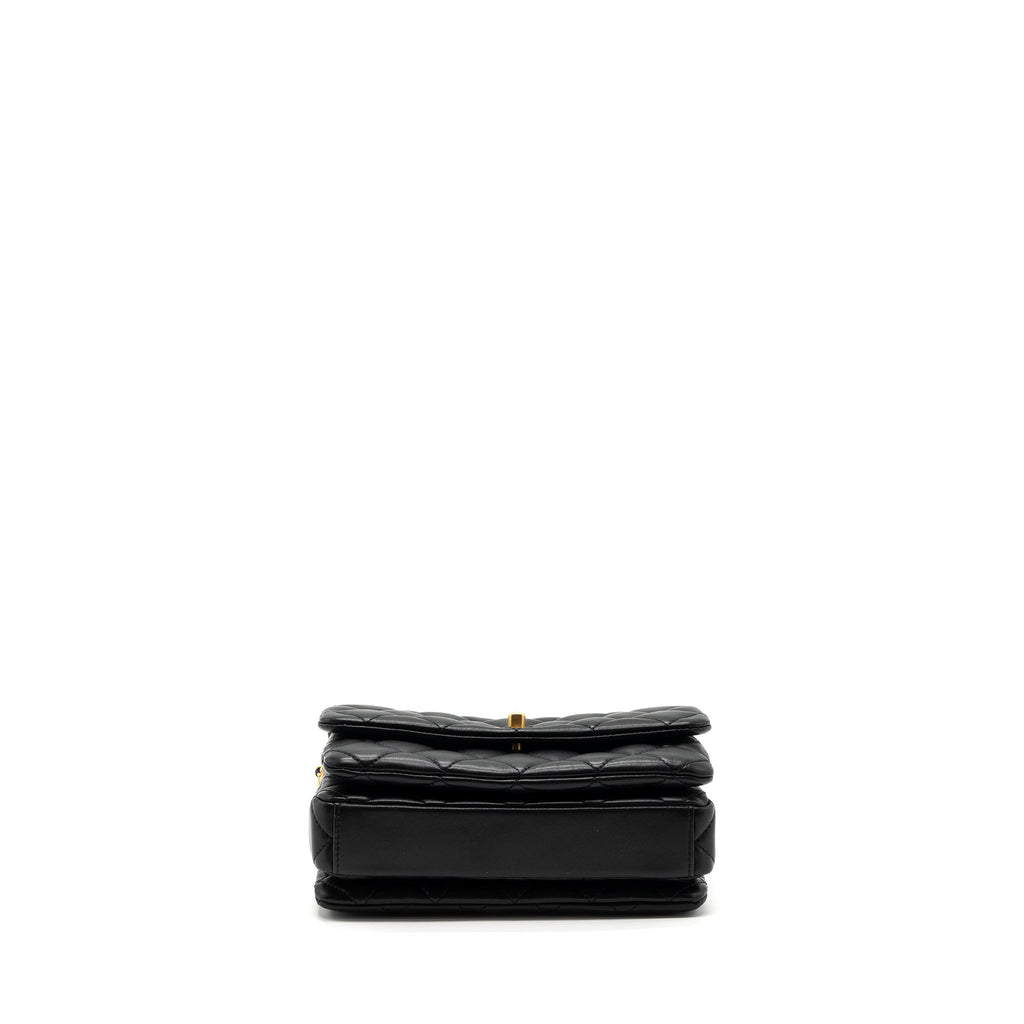 Chanel 22a Button On Chain Flap Shoulder Bag Lambskin Black Brushed (Microchip)