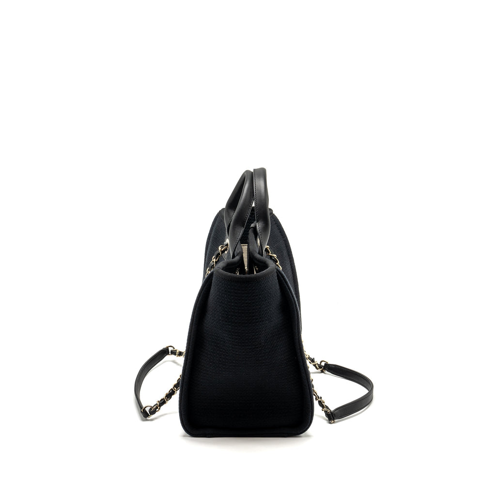 Chanel Small Deauville Shopping Tote Bag Calfskin/Fabric Black L (microchip)