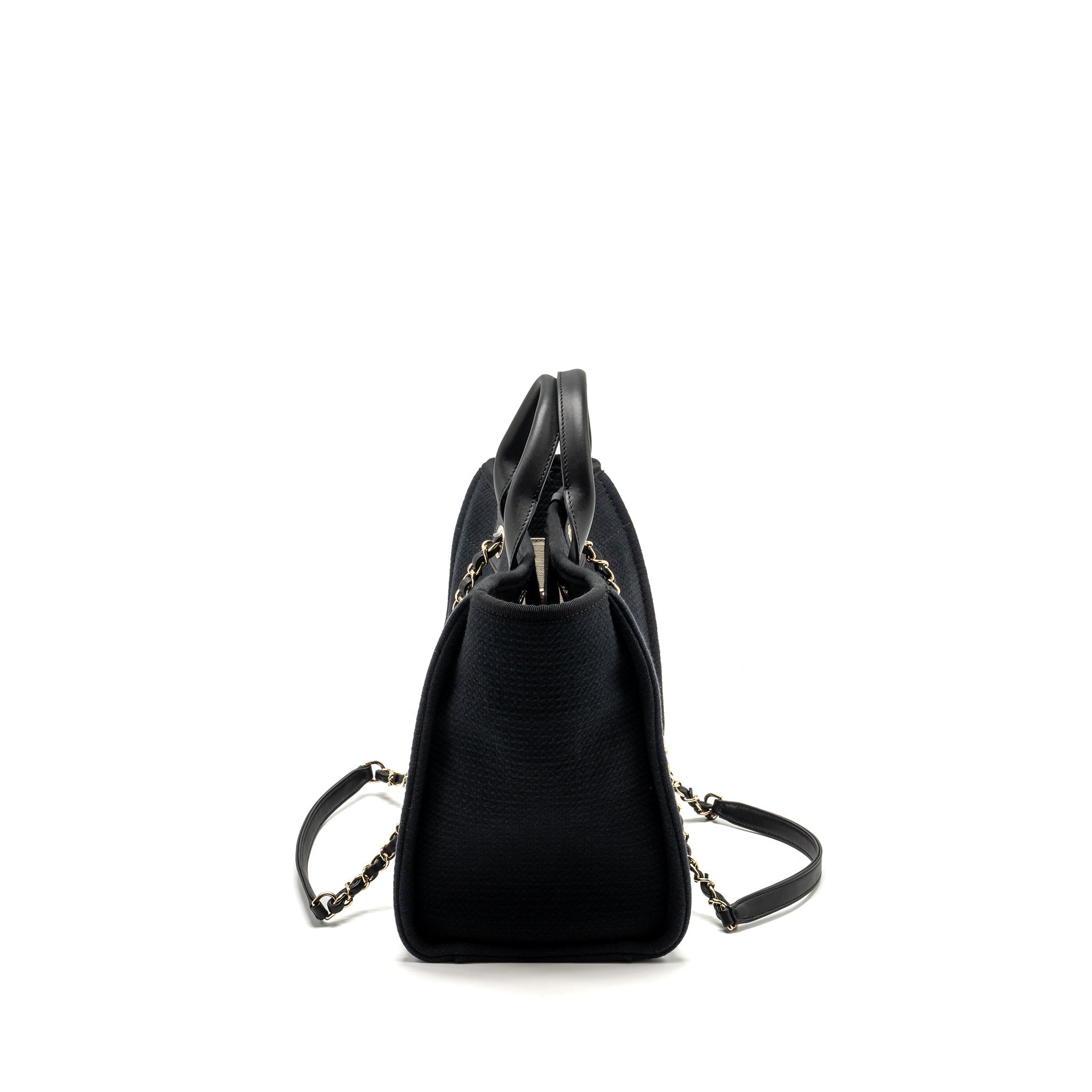 Chanel Small Deauville Shopping Tote Bag Calfskin/Fabric Black L (microchip)
