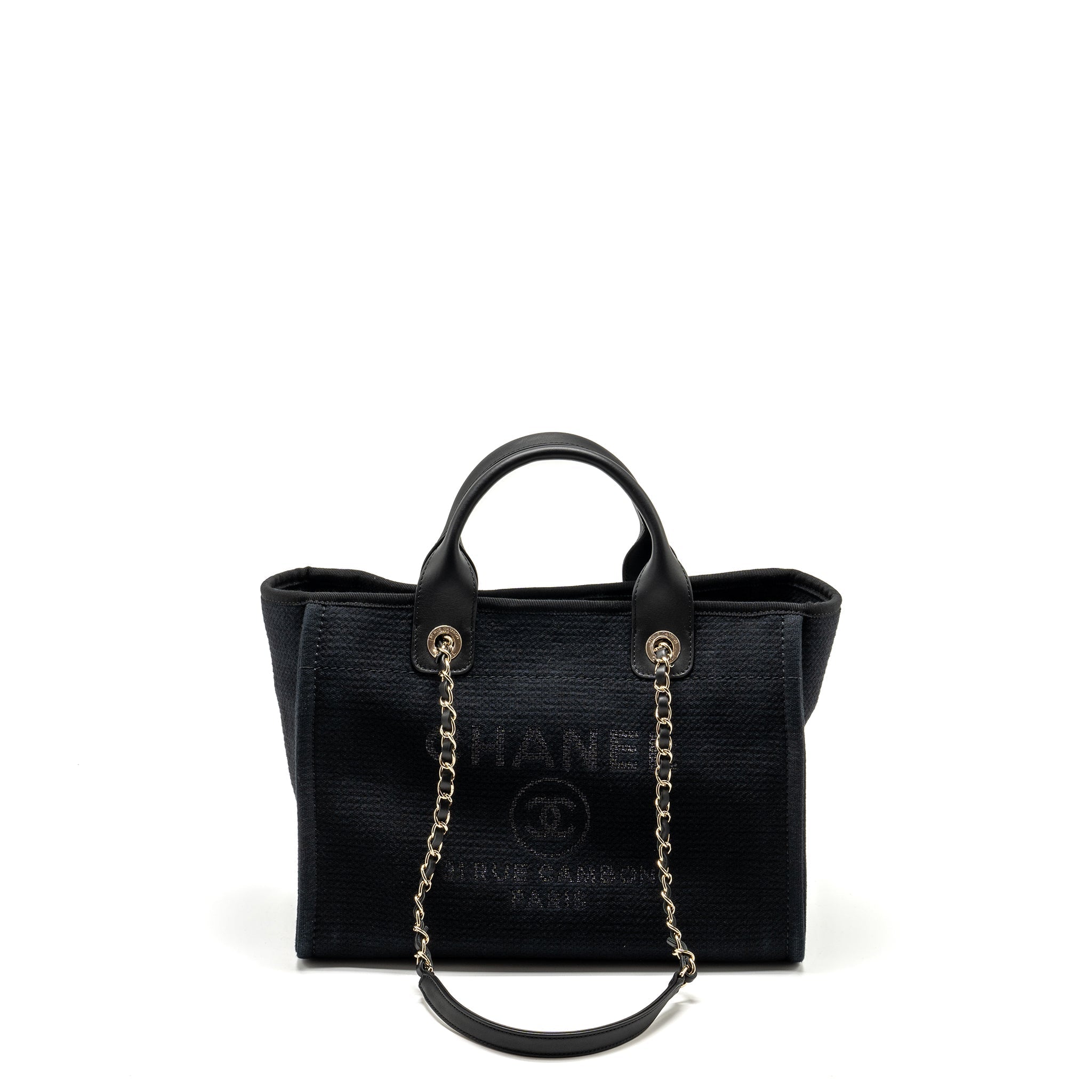 Chanel Small Deauville Shopping Tote Bag Calfskin/Fabric Black L (microchip)