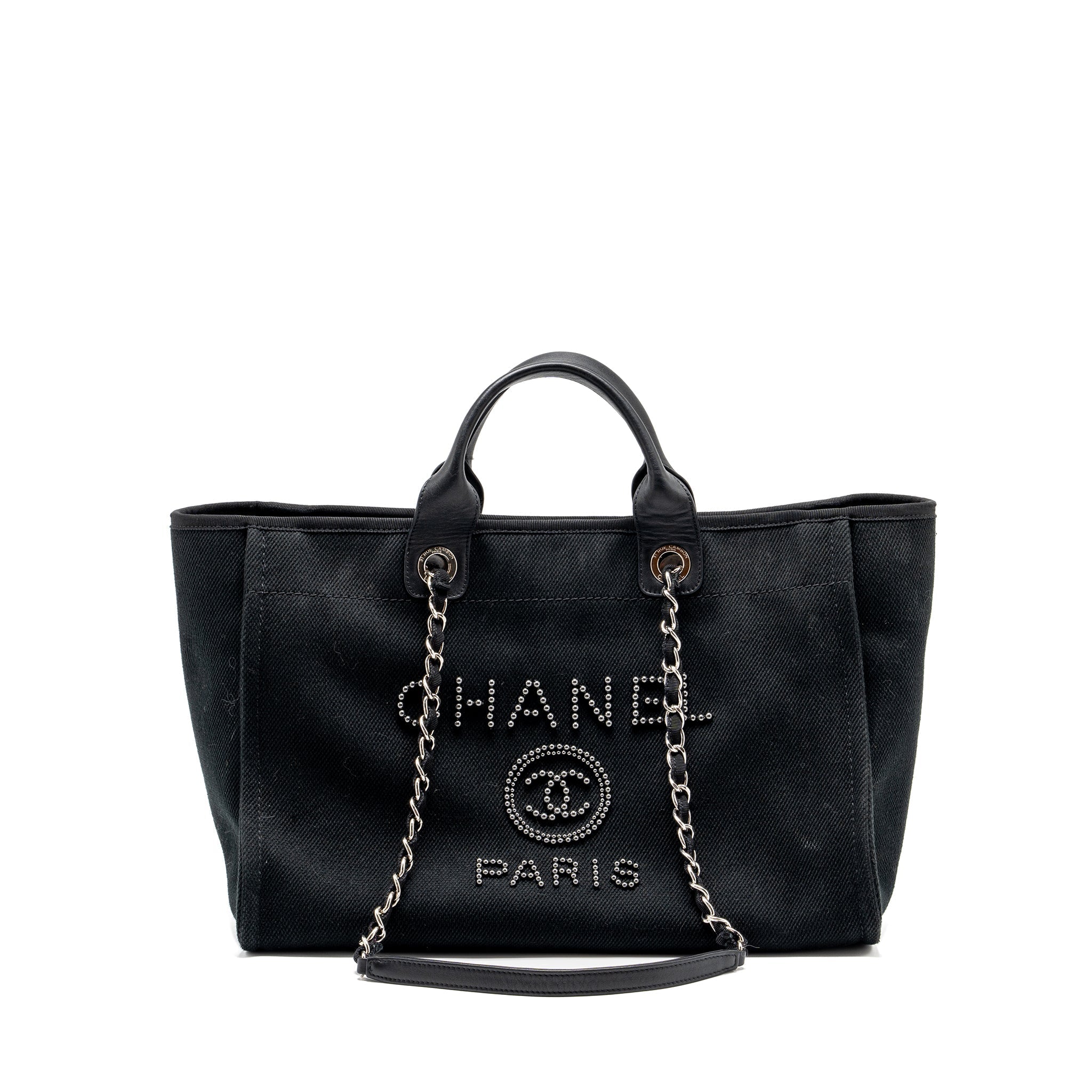 Chanel Large Deauville Black-Studded Tote Bag Canvas/Leather Black