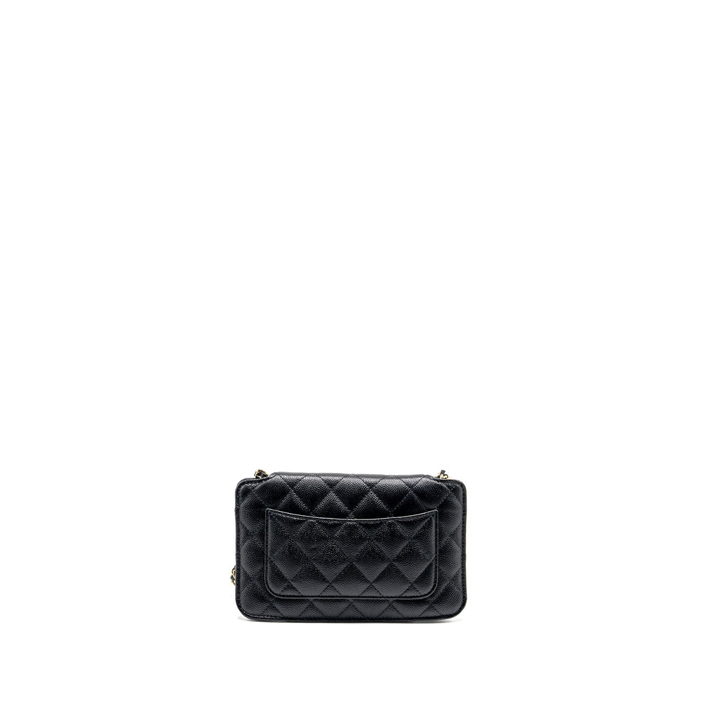 Chanel Chain Wallet /Foldable Shopping Tote Caviar/Jersey Fabric Black/Multicolour L
