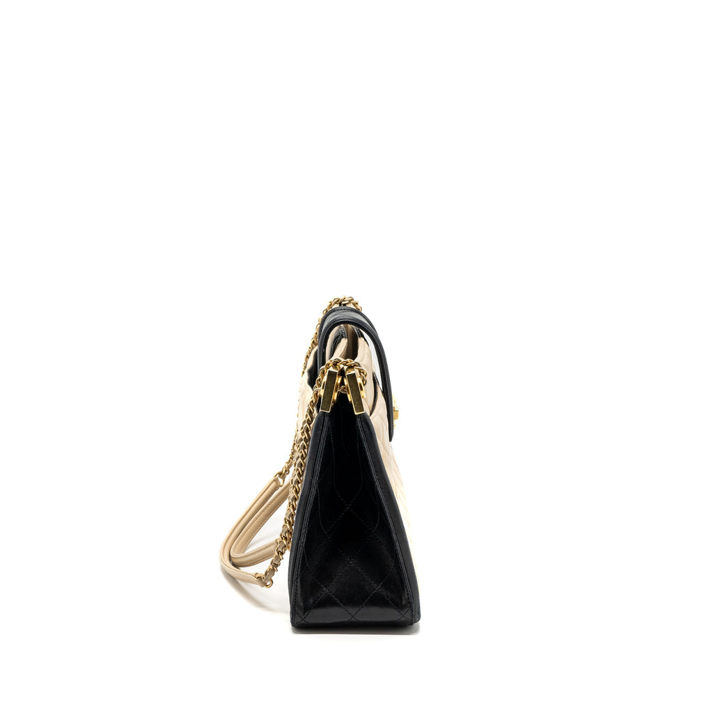 Chanel Quilted small shopping tote bag lambskin beige / black