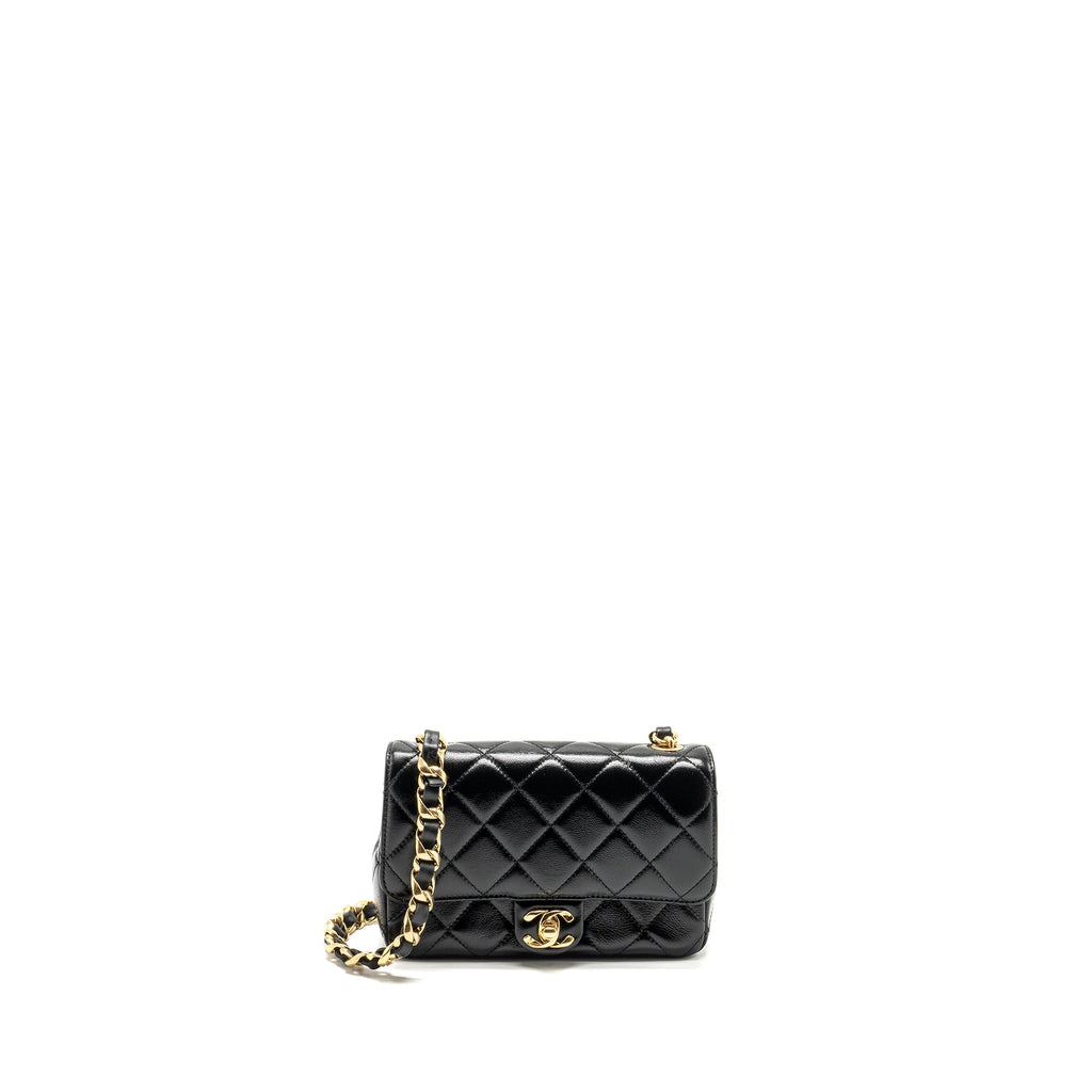 Chanel 24b Giant Chain Flap Shoulder Bag Lambskin Black  (Microchip)