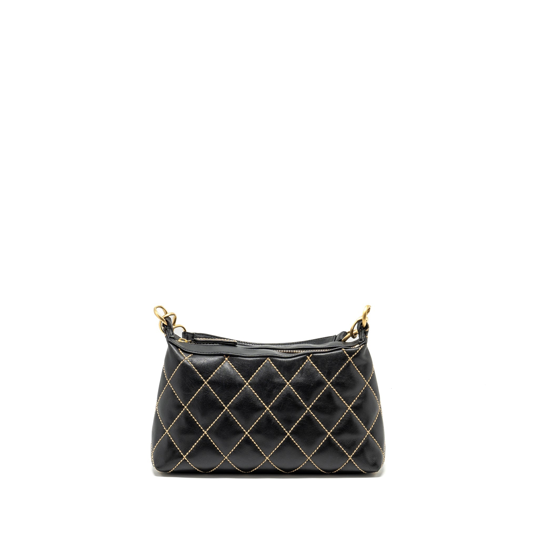 Chanel vintage quilted zip shoulder bag calfskin black