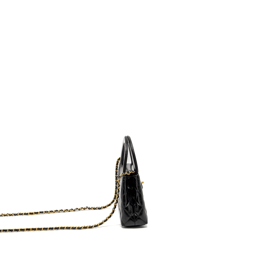 Chanel mini kelly shopping tote bag calfskin black  (microchip)