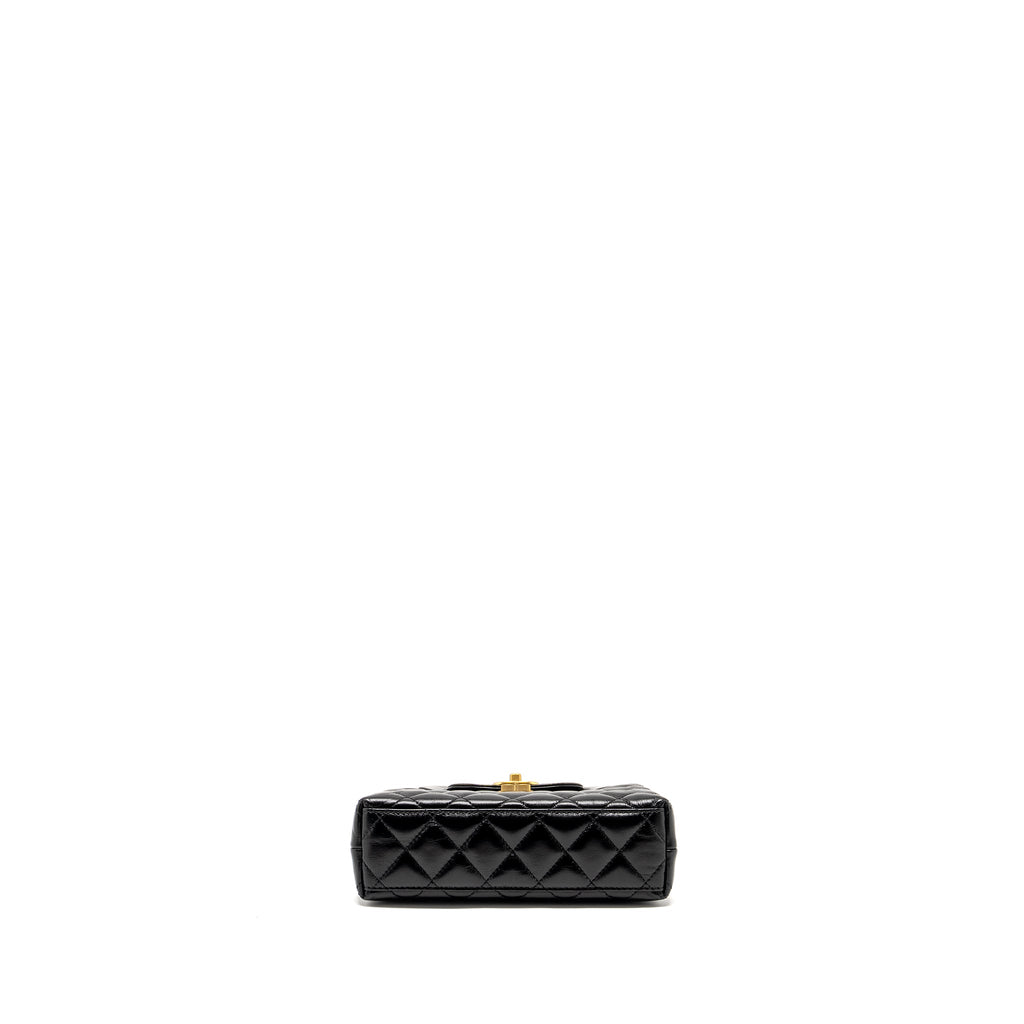 Chanel mini kelly shopping tote bag calfskin black  (microchip)