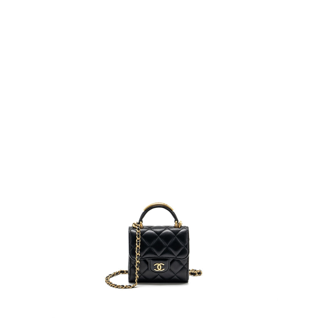 Chanel 22B Top Handle Mini Flap Clutch Lambskin black  (Microchip)