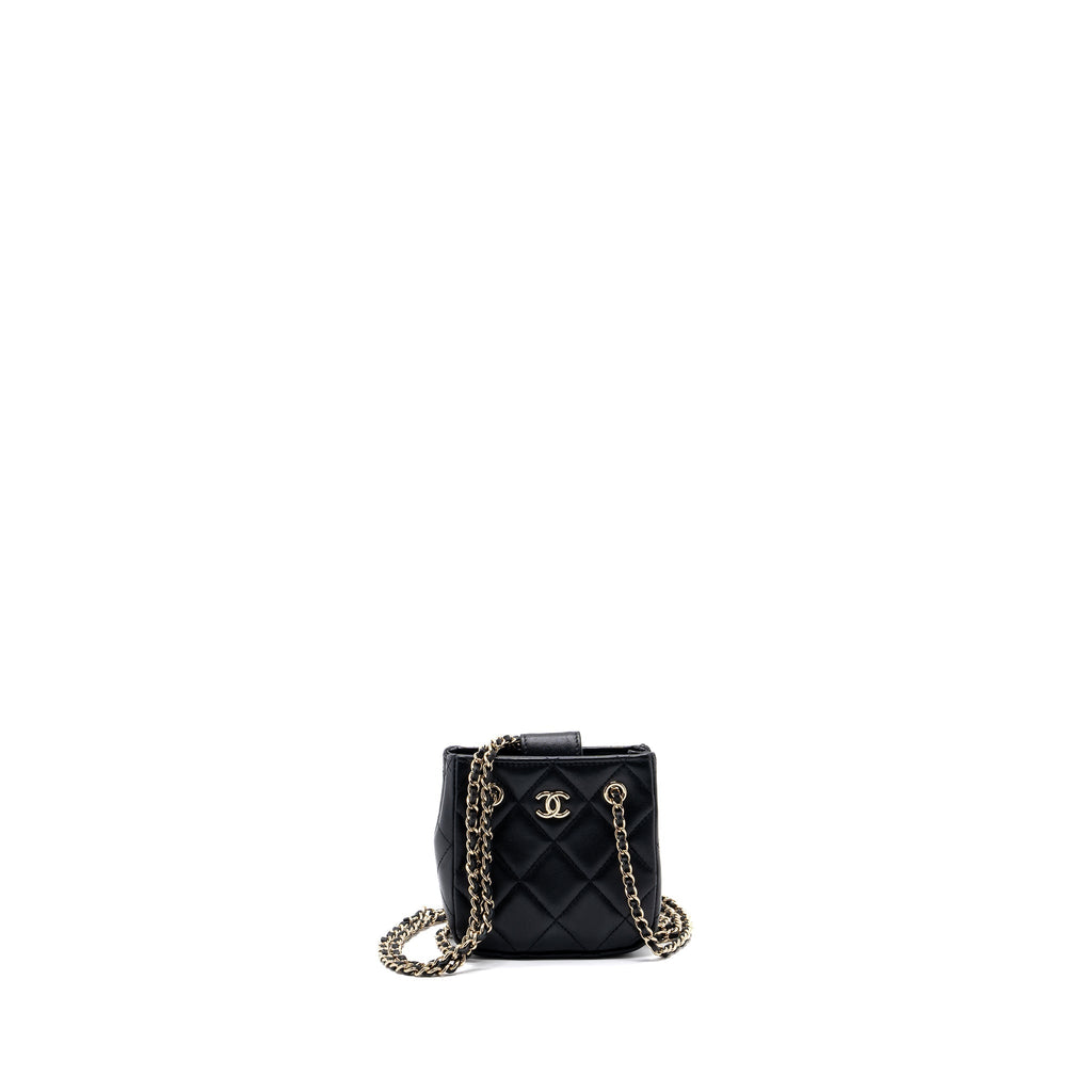 Chanel quilted super mini tote with chain lambskin black L