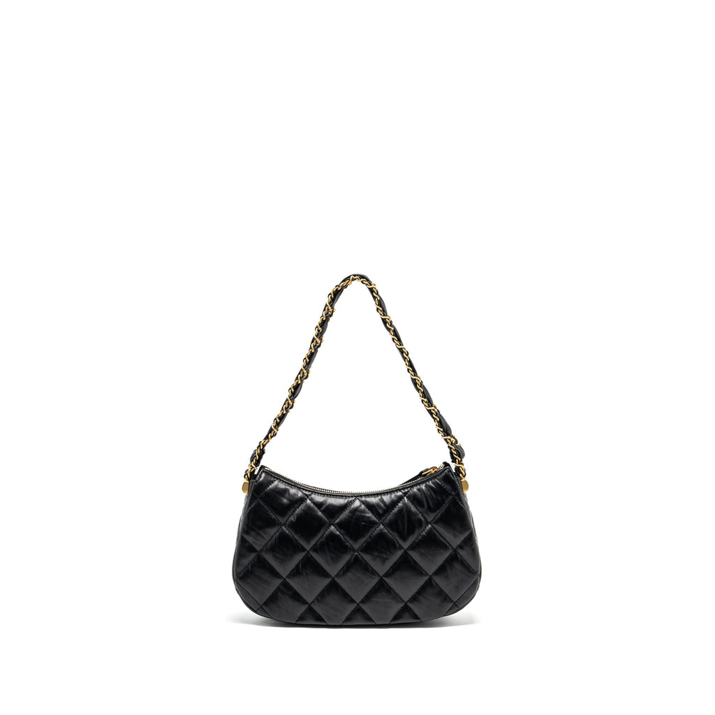 Chanel 23k 19 Hobo Shoulder Bag Calfskin Black  (microchip)
