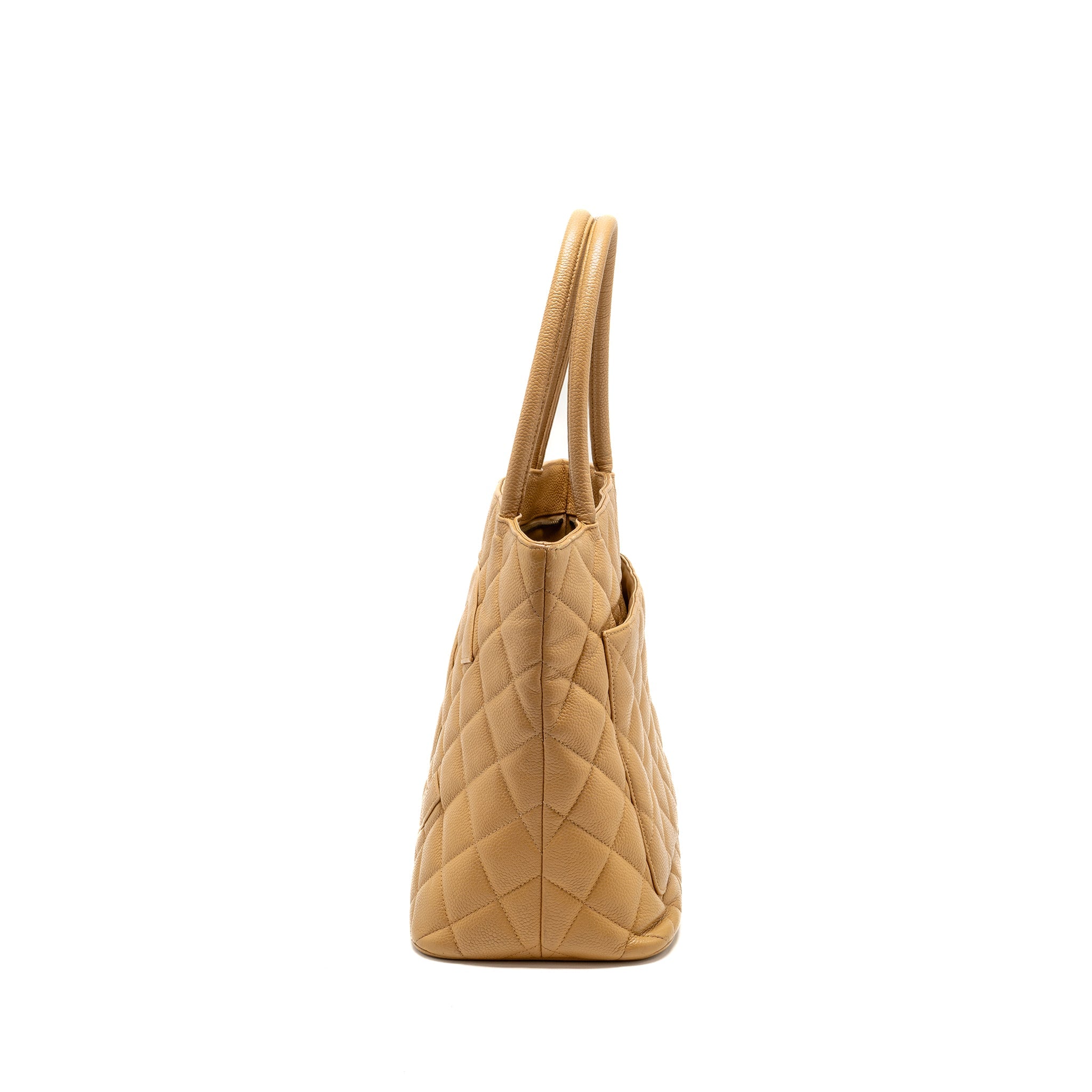 CHANEL Vintage Medallion Tote Bag Caviar Beige