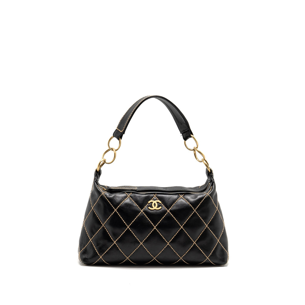 Chanel Vintage Wild Stitch Shoulder Bag Calfskin Black